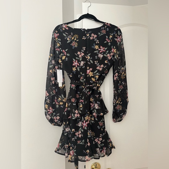 Design Lab Lord & Taylor Black Floral Mini Dress - Picture 2 of 5